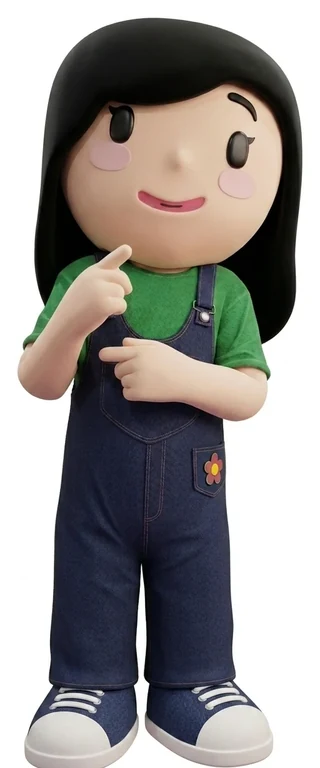 Teacher A's mascot pointing, ready to ask a question